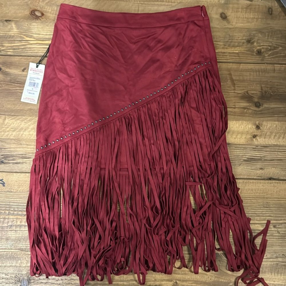 Idyllwind Womens Stylish Fringe Skirt - Dark Red